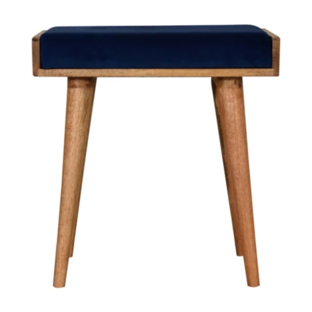 Artisan Furniture Artisan Furniture Solid Wood Upholstered Royal Blue Velvet Tray Footstool, Beige