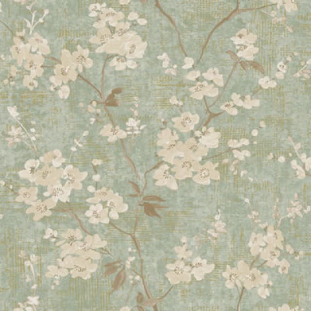 Paul Moneypenny Sage Green Anethe Blossom Trail Textured Wallpaper For Grandeco