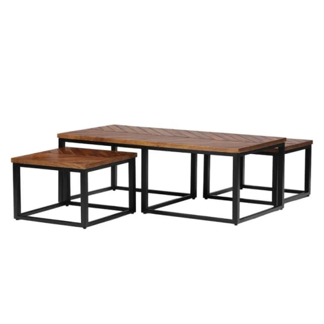 Jaipur Furniture Ltd Parquet Coffee Table with Stool - Mango Wood/Iron - L60xW120xH41.5cm in Brown Brown Unisex