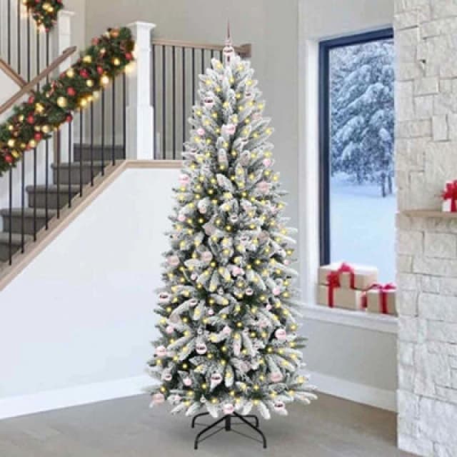 vidaXL Artificial Christmas Tree with 300 LEDs, Pink Balls White 93 x 93 x 240 cm, White 3396071