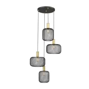 Osiris Cluster Pendant Ceiling Light 4 Light Matt Black And Gold Paint E27