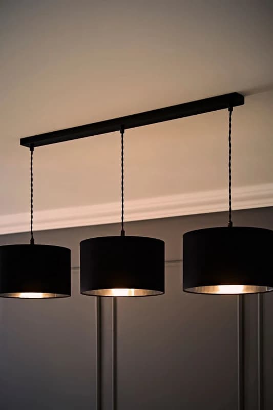 ValueLights ValueLights Reni Metallic Drum Shade 3 Drop Bar Matte Black Diner Ceiling Light and Bulbs in Silver Silver One Size Unisex 5059406064029