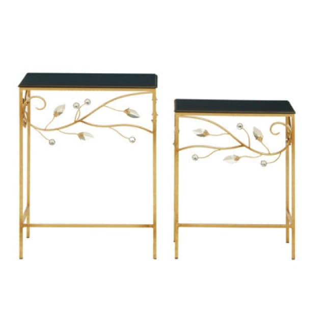 Premier Housewares Interiors By Premier Versatile Set Of 2 Tables With Black Wooden Top, Nesting Design Side Tables, Elegant Side Table By Couch Gold