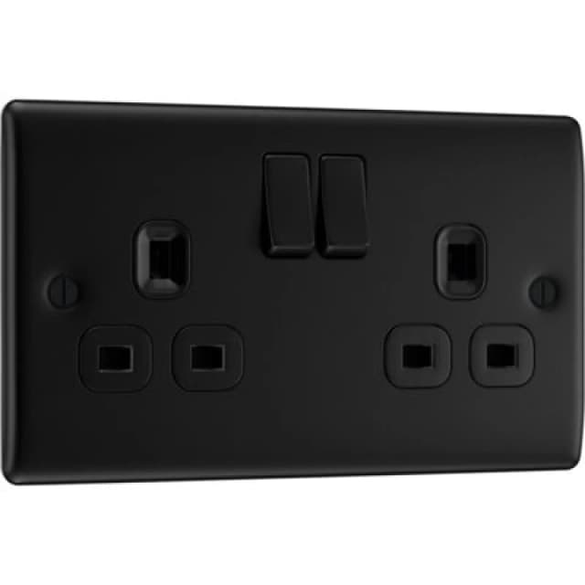 BG Electrical Bg Nexus 13A Double Switched Socket, Matt Black Inserts