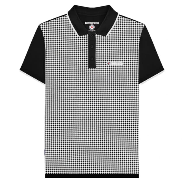 Lambretta Lambretta Men Gingham All-Over Print Big & Tall Polo Shirt in Black Size: 3X-Large Black XXXL Male 5063703659017