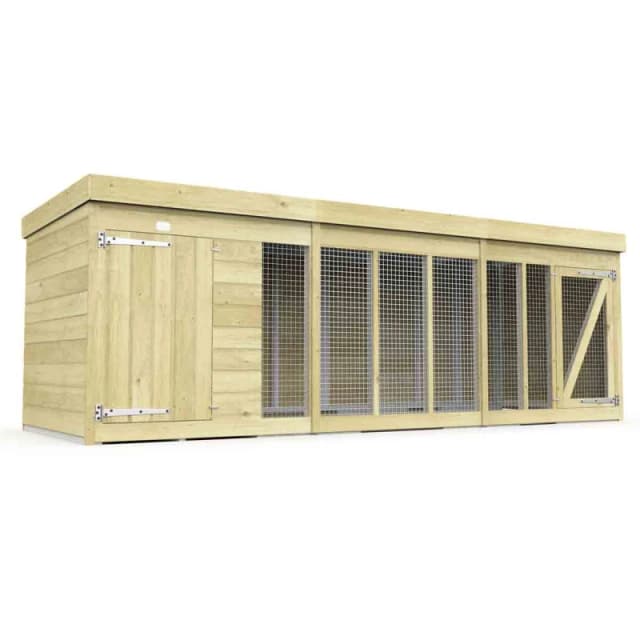 DIY Sheds 12 x 4 Dog Kennel And Run, Brown 12X4DKSH