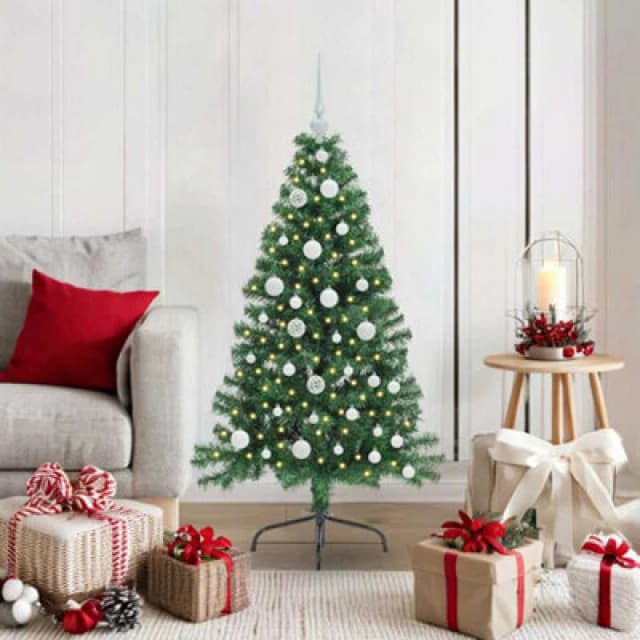 vidaXL Artificial Pre-lit Christmas Tree with White Balls Green 120cm PVC, Green 3396992