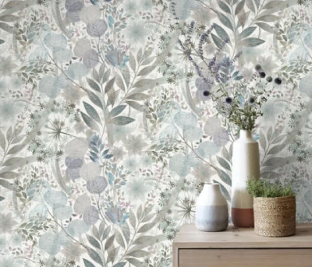 Erismann Floral Green Cream Off White Non Woven Paste The Wall Wallpaper, Green WL-10506-24