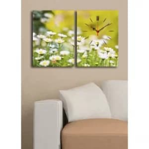 2P3040CS-137 Multicolor Decorative Canvas Wall Clock (2 Pieces)