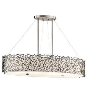 4 Light Oval Ceiling Island Pendant Bar Pewter, Silver Coral, E27