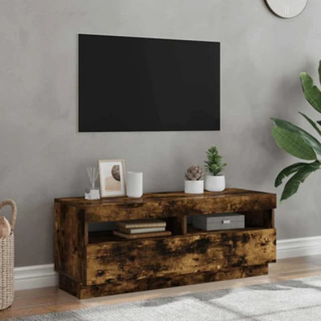vidaXL TV Cabinet with LED Lights Smoked Oak 100x35x40 cm, Brown 815720