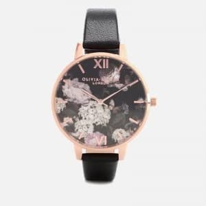 Olivia Burton Womens Signature Floral Watch - Black/Rose Gold