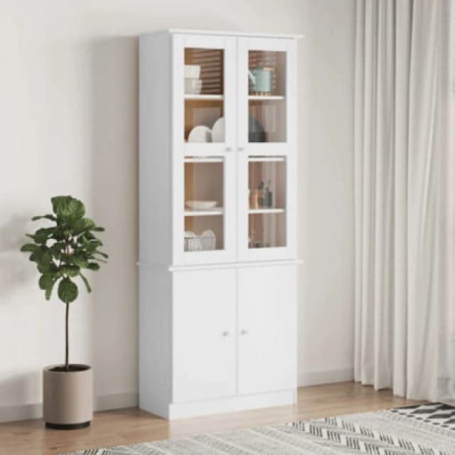 Vidaxl Glass Display Cabinet Alta White 77X35X186.5cm Solid Wood Pine, White 353950
