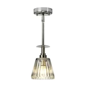 IP 44 Pendant Light Fitting Cut Glass Shade Brushed Nickel Integral LED G9 3.5W