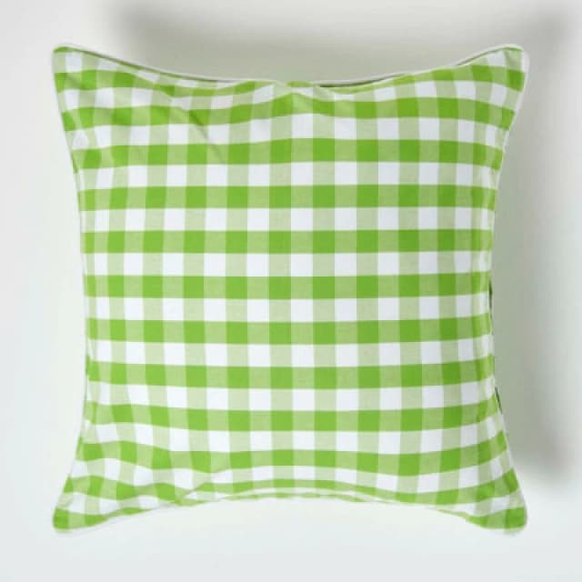 HOMESCAPES Green Block Check Cotton Gingham Cushion Cover, 60 x 60cm - Green - Homescapes KT1373C