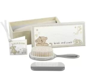 Button Corner Silverplated Brush & Comb Set