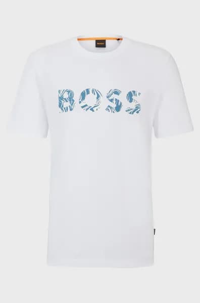 BOSS Orange Bossocean Cotton-Jersey T-Shirt - S White Tops male 50515997-100 S