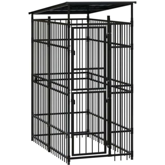 VIDAXL Outdoor Dog Kennel with Roof Steel 1.84 m² Vidaxl 8720286871256