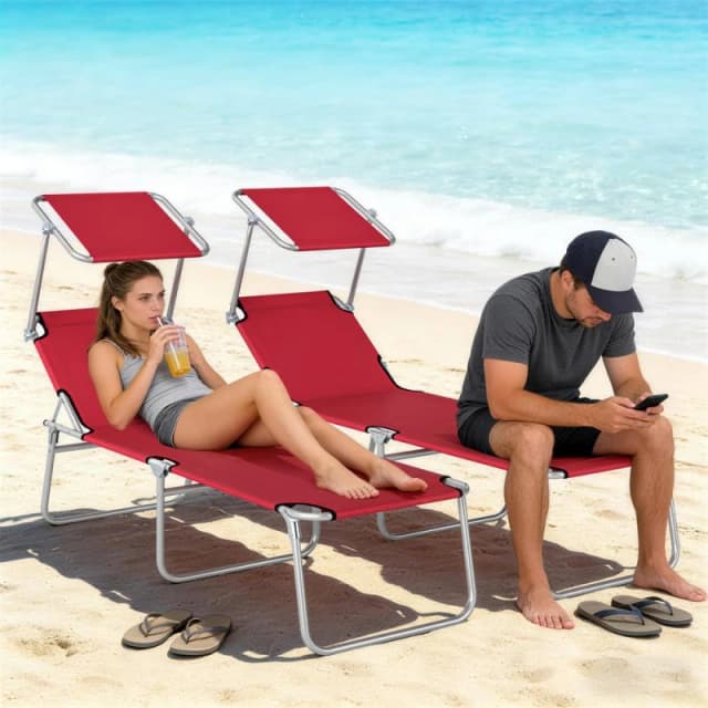 OUTSUNNY Foldable Sun Lounger Set of 2, 4 Level Adjustable Backrest in Red Red Unisex