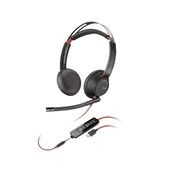 Poly Blackwire 5220 Double Sided On-ear Stereo USB-C with Microphone Headset 8X231AA Black