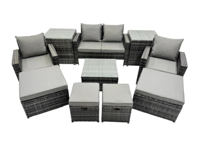 Fimous Lounge Sofa Coffee Table Set with 2 Side Tables 4 Footstools in Dark Grey Dark Grey Unisex