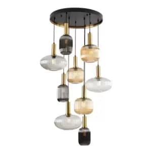 Norma 9 Light Cluster Pendant Ceiling Light Black, Brass, 3 Crystal Tones, E27