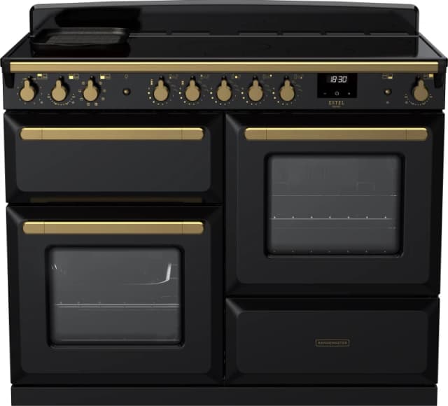 Rangemaster Estel Deluxe ESDLO110EIPGBL/AB1 110cm Electric Range Cooker with Induction Hob - Black / Antique Brass - A Rated