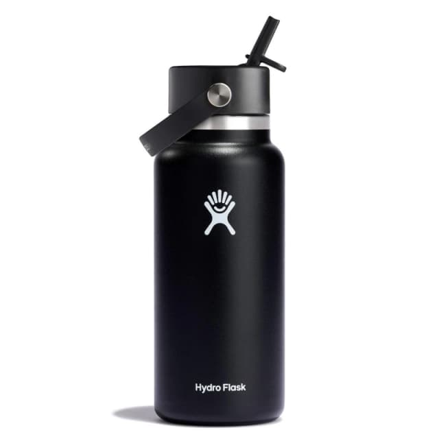 Hydro Flask Wide Mouth Water Bottle 946 ml (32 oz) with Flex Straw Cap Black unisex One Size