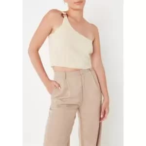 Missguided Asymmetric Shoulder Ring Rib Knit Crop Top - Cream