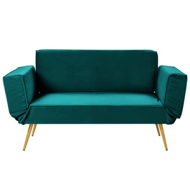 Beliani Sofa Bed 2 Seater Saarela Velvet Emerald Green