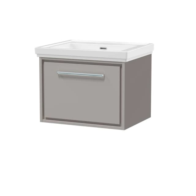 Balterley Modern Wall Hung Single Drawer Bathroom Vanity With Fireclay Basin, Pebble Grey, 600mm