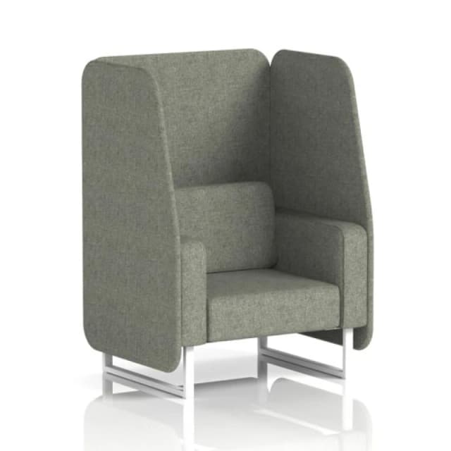 Brixworth 1 Seater Open Office Booth with White Legs in Rivet Fabric - Vitreous Panels and Sofa