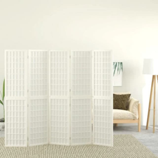 Vidaxl Folding 5-panel Room Divider Japanese Style 200X170 Cm White 352089