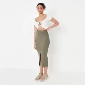 Missguided knitted split hem midaxi skirt - Green