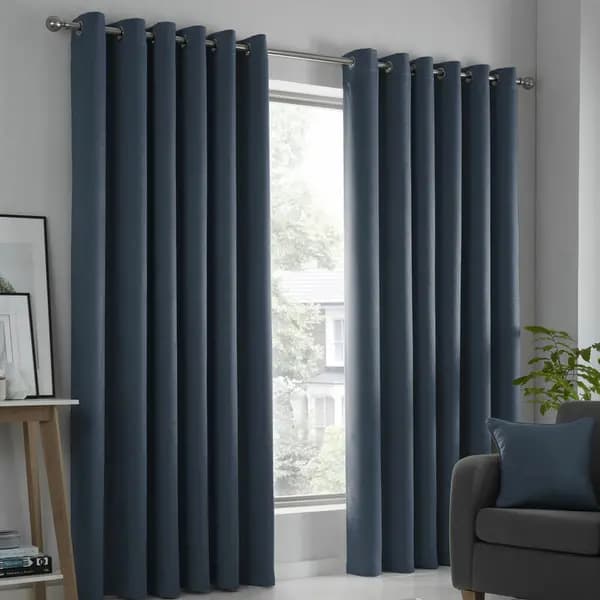 Fusion Fusion - Strata Woven Eyelet Lined Curtains, Navy, 66 x 54" SR5NY66546UPU