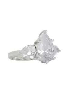 Rhodium Plated Cubic Zirconia Pear Ring