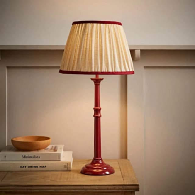 Valuelights Clara Burgundy Candlestick Table Lamp With Linen Pleated Shade
