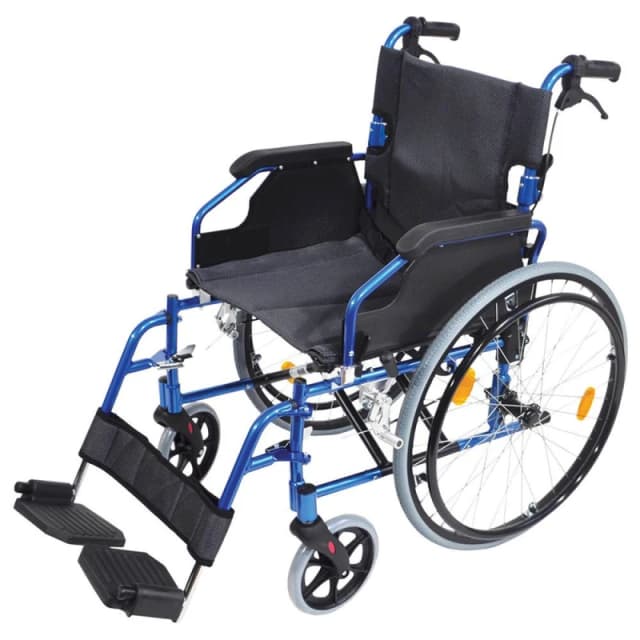 Loops Deluxe Self Propelled Aluminium Wheelchair - Compact Foldable Design - Blue Multi