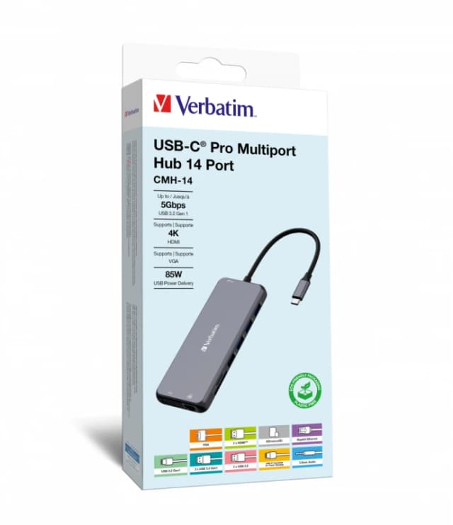 Verbatim CMH-14 USB-C Pro 14 Port Multiport Hub 32154 Silver