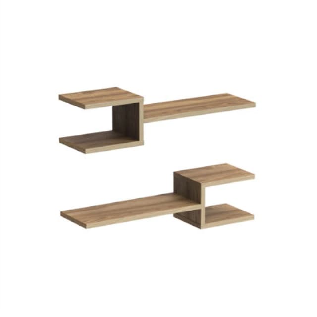 Decortie Fork Modern Wall Mounted Floating Shelf Unique Design Set 2 Piece Shelf Whiskey Oak 75Cm