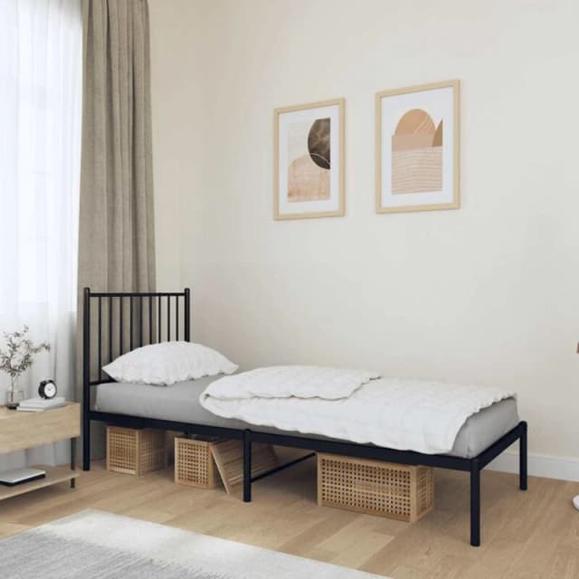 VIDAXL Metal Bed Frame without Mattress with Headboard Black 75x190cm Vidaxl 8720845720964