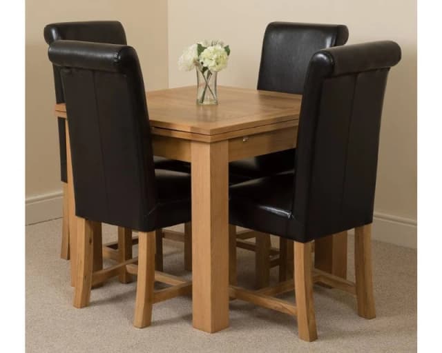 Thats Furniture Richmond 90-150cm Oak Extending Dining Table + 4 Washington Leather Chairs in Black Unisex