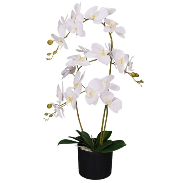 Leaf 65cm Artificial Luxury Artificial Orchid - 3 Stems - Soft White Plant White unisex