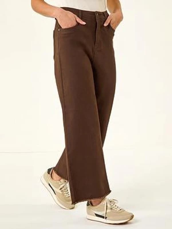 Roman Womens Petite Cotton Frayed Hem Trouser in Chocolate Size: 12 Chocolate Female 12