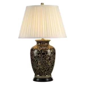Table Lamp Large Base Cream Double Pleat Shade Gold Black LED E27 60W