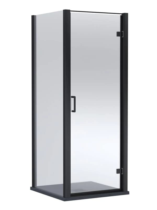 Balterley Hinged Shower Door & Slimline Tray: 900x900mm Matt Black in Black Unisex