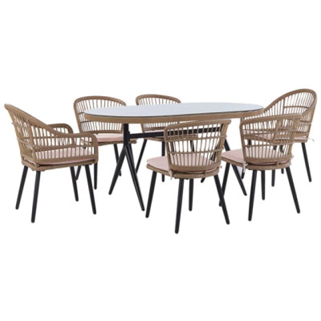 Beliani Garden Dining Set 6 Seater Aliano With Cushions Pe Rattan Pastel Pink