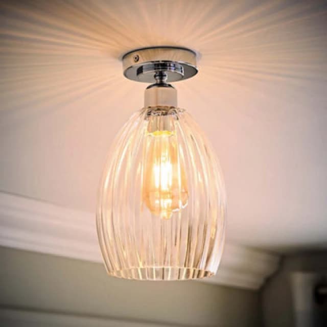 ValueLights ValueLights Cheltenham Clear Ribbed Glass Dome Flush Ceiling Light with LED Bulb in Metallic Silver Metallic Silver One Size Unisex 505940