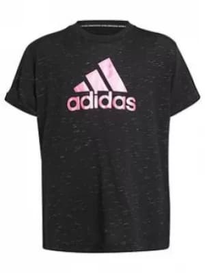 adidas Junior Girls Badge Of Sport Tee, Black/Pink, Size 11-12 Years
