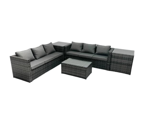 Fimous 6-seater Patio Coffee Table Sofa Set with 2 Side Tables in Dark Grey Dark Grey Unisex